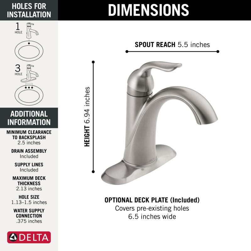 DELTA Lahara Single Handle Bathroom Faucet — Stainless