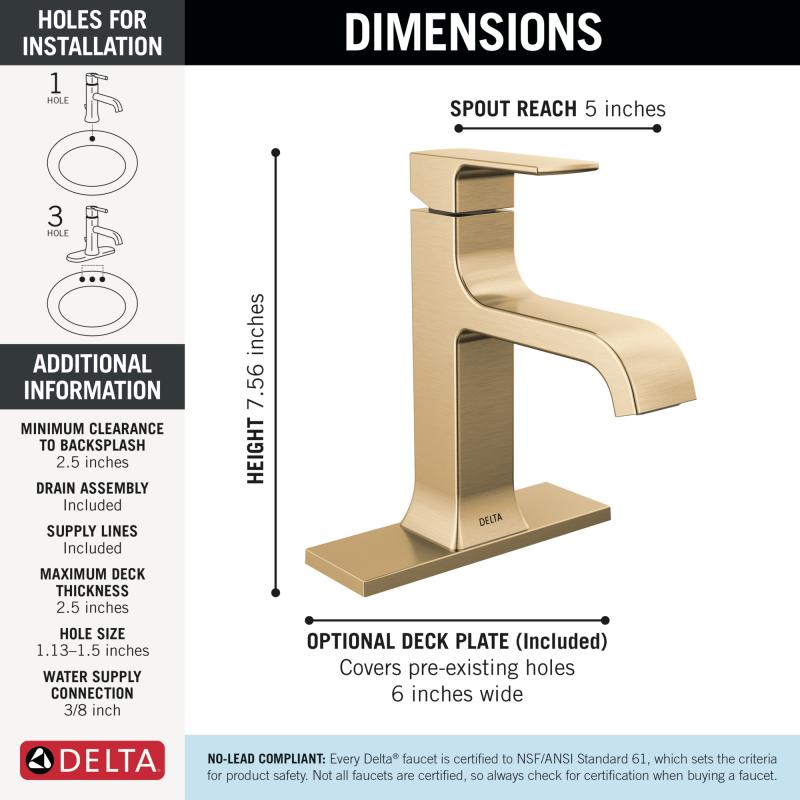 DELTA Velum Single Handle Bathroom Faucet — Champagne Bronze