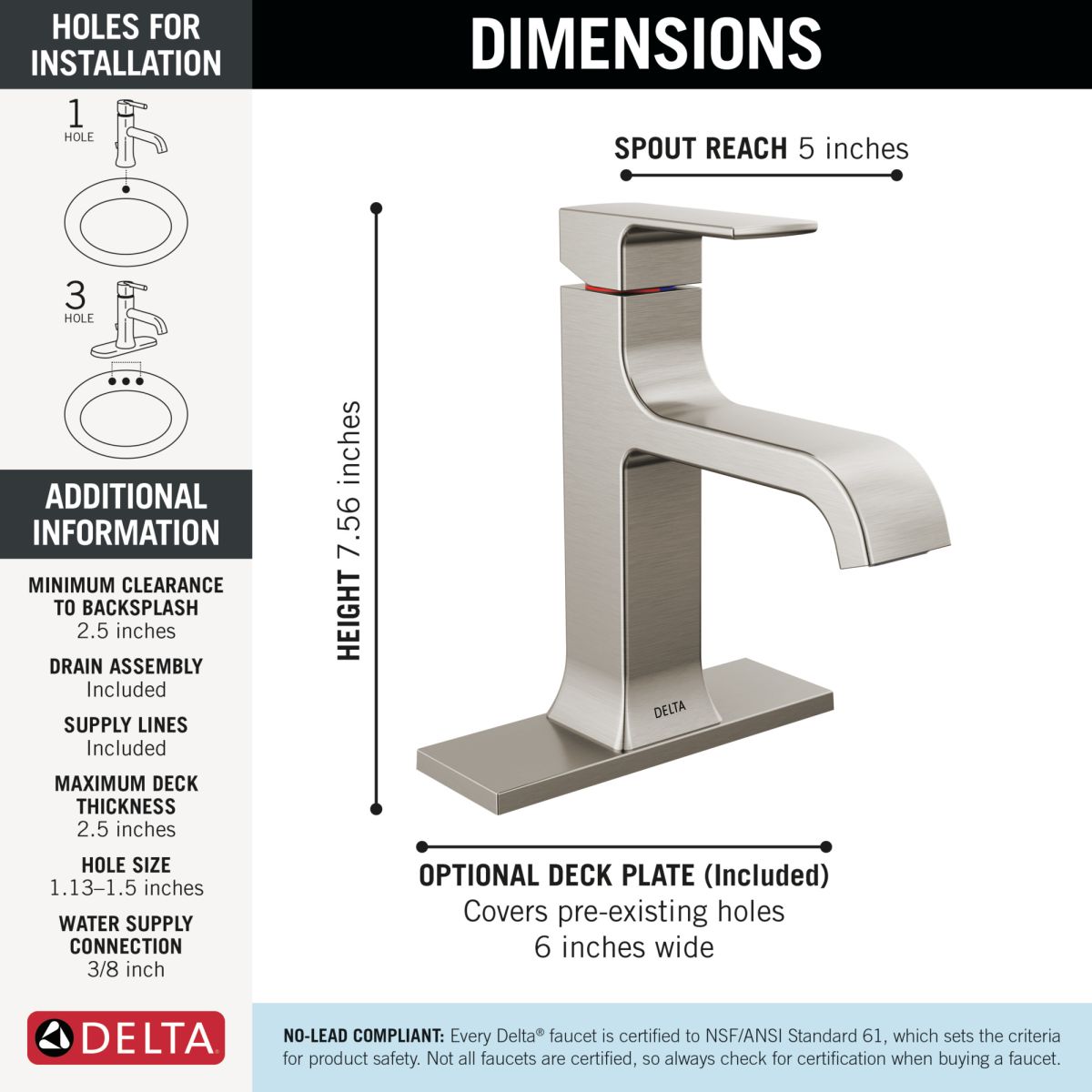 DELTA Velum Single Handle Bathroom Faucet — Stainless