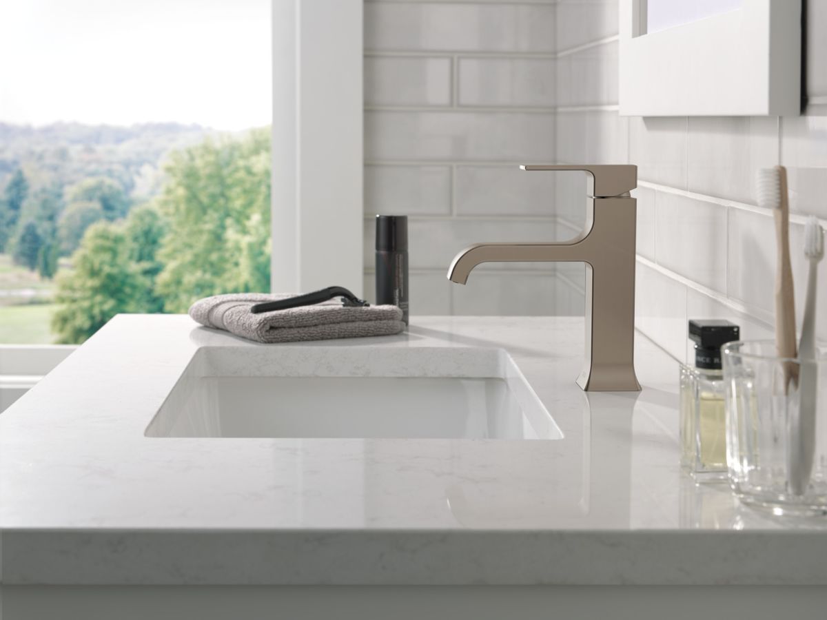 DELTA Velum Single Handle Bathroom Faucet — Stainless