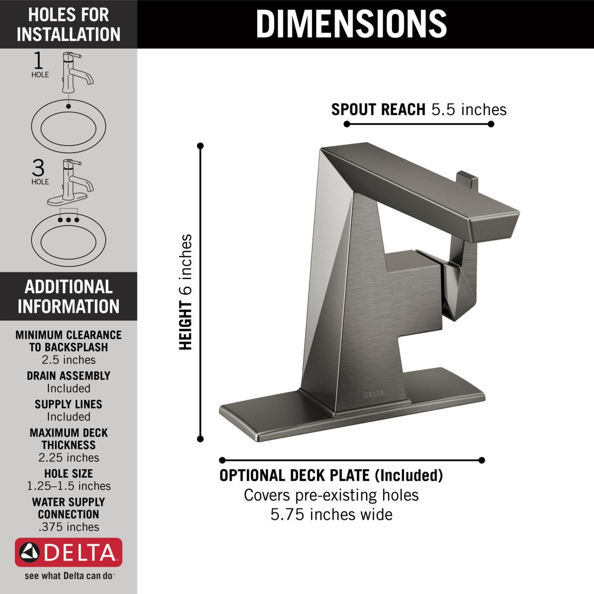 DELTA Trillian Single Handle Bathroom Faucet — Lumicoat® Black Stainless
