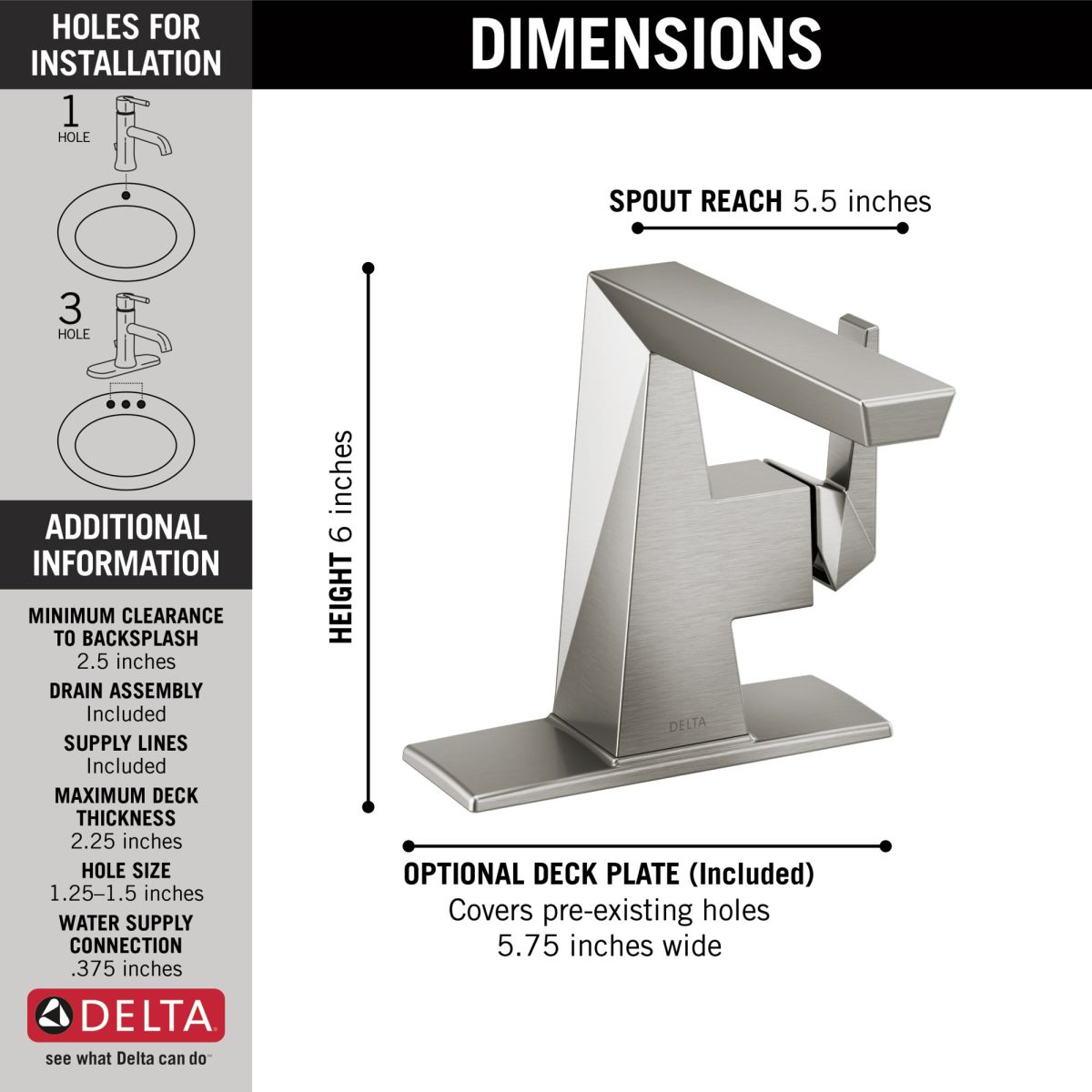 DELTA Trillian Single Handle Bathroom Faucet — Lumicoat® Stainless