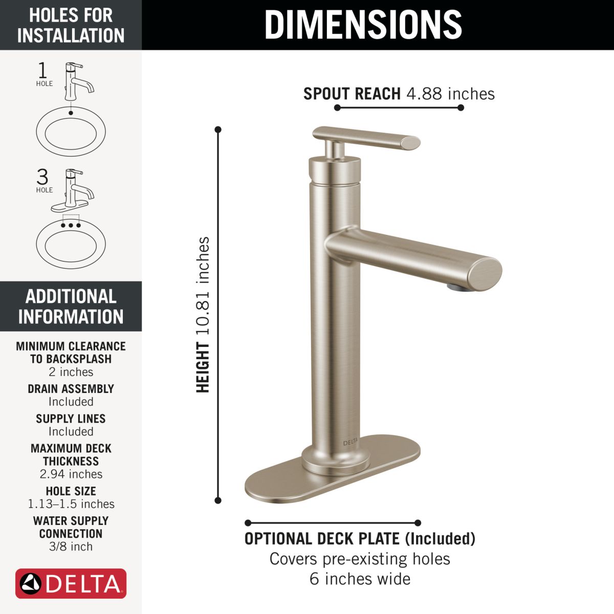 DELTA Altado Single Handle Bathroom Faucet — Stainless