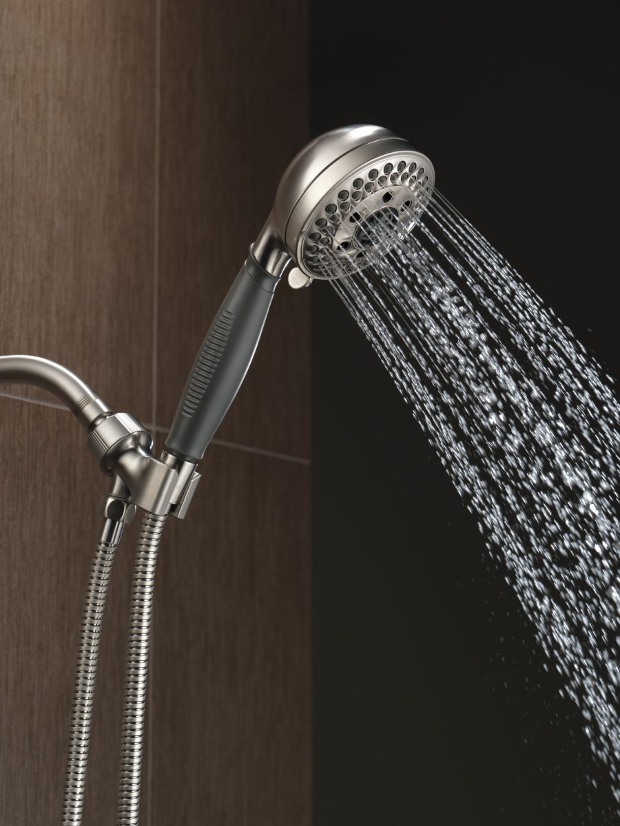 DELTA Universal Showering Components H2OKINETIC 5-Setting Shower Mount Hand Shower — Stainless