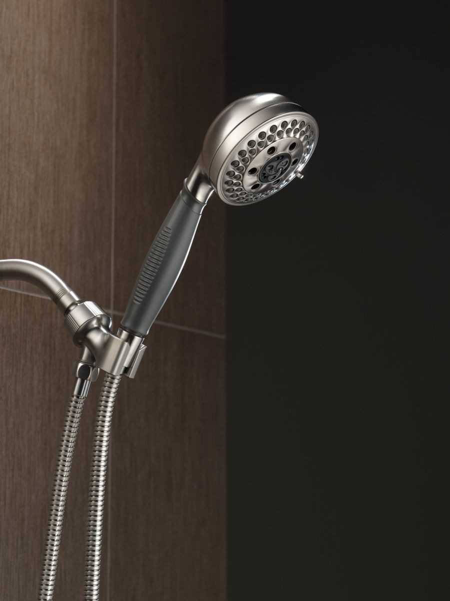 DELTA Universal Showering Components H2OKINETIC 5-Setting Shower Mount Hand Shower — Stainless