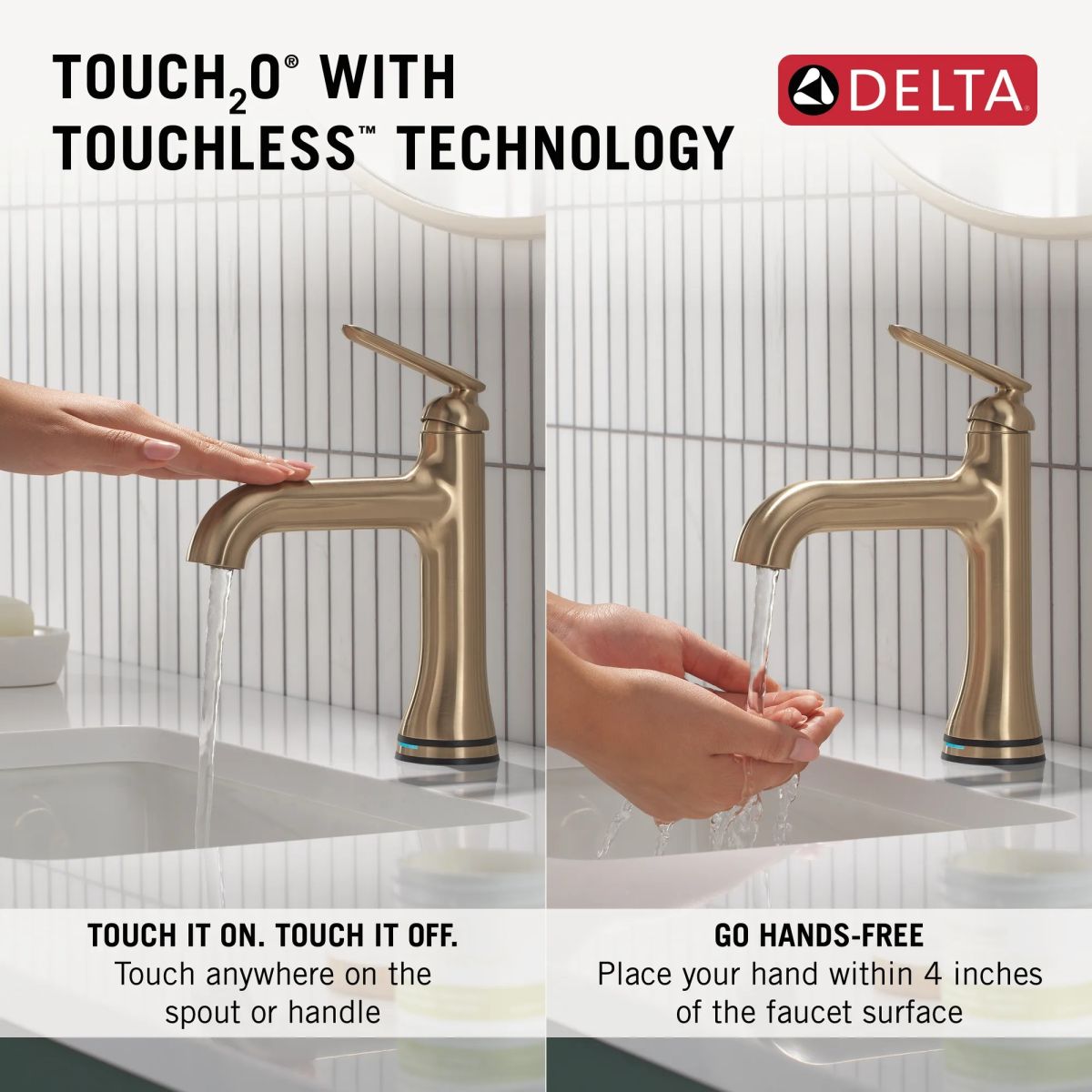 DELTA Bonacci Single Handle Bathroom Faucet with Touch20 with Touchless Technology — Lumicoat® Champagne Bronze