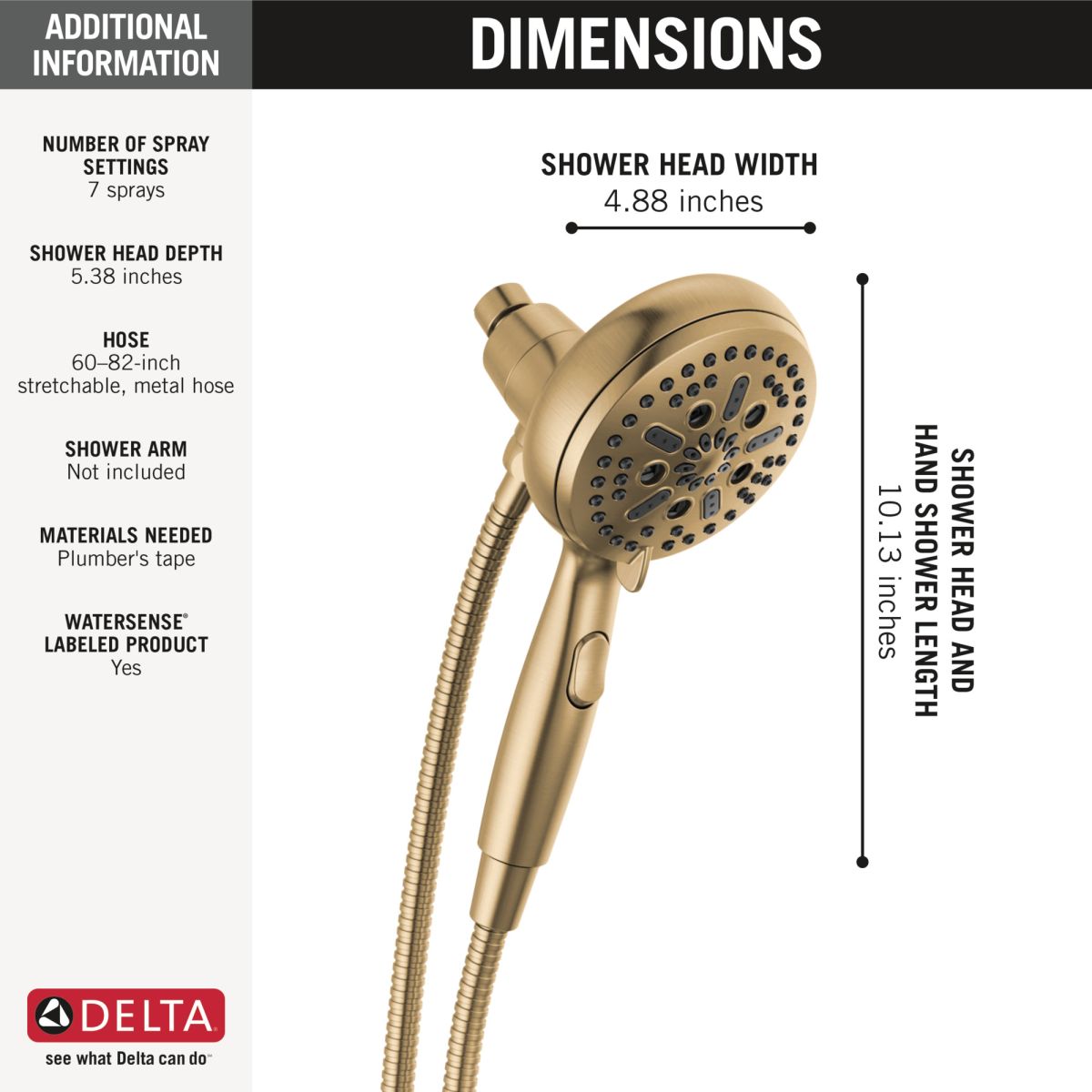 DELTA Universal Showering Components 7-Setting SureDock Magnetic Hand Shower — Champagne Bronze