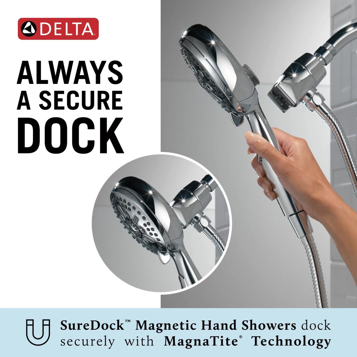 DELTA Universal Showering Components 7-Setting SureDock Magnetic Hand Shower — Chrome