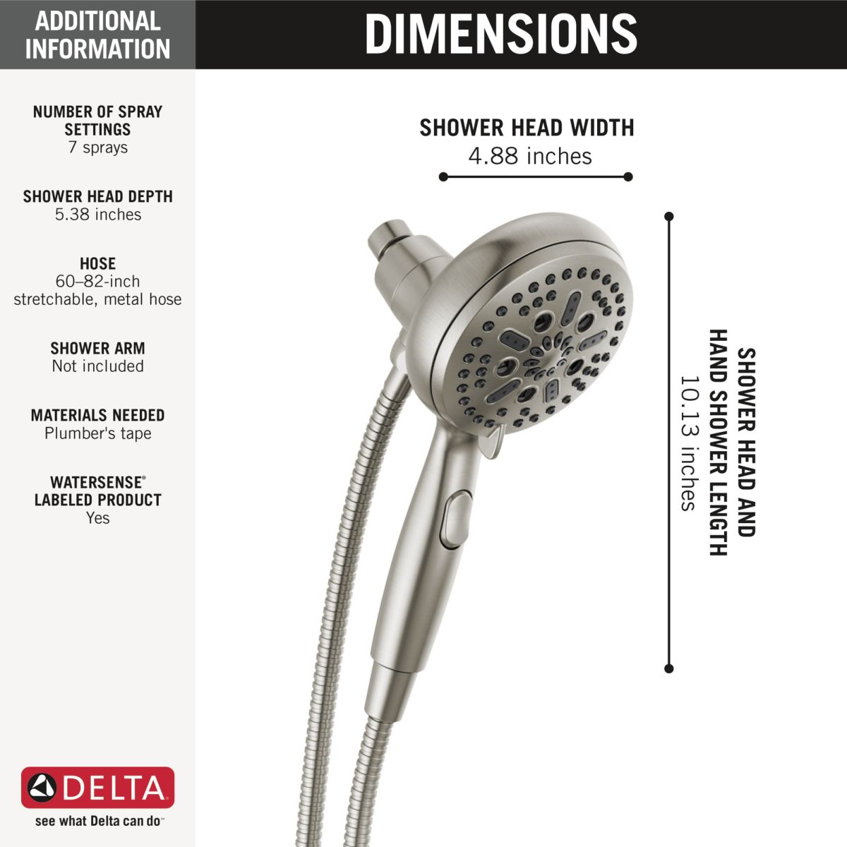 DELTA Universal Showering Components 7-Setting SureDock Magnetic Hand Shower — Stainless