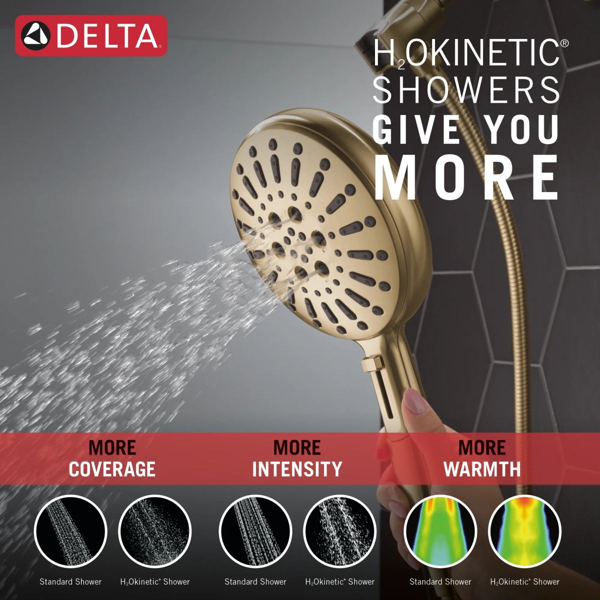 DELTA Universal Showering Components 7-Setting SureDock Magnetic Hand Shower — Lumicoat® Champagne Bronze