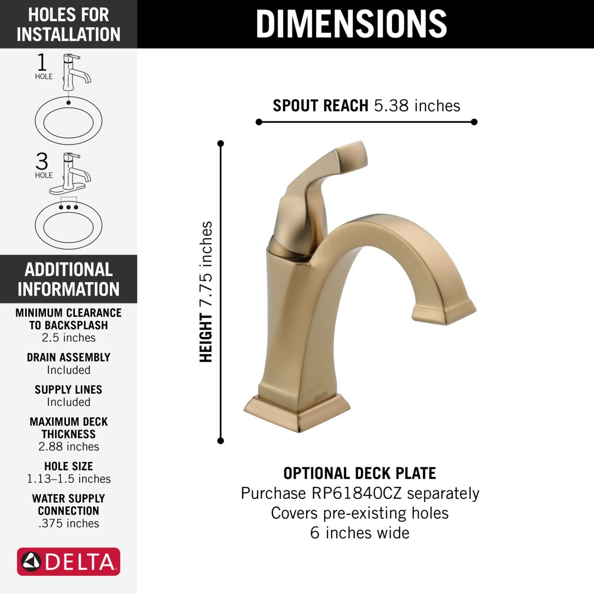 DELTA Dryden Single Handle Bathroom Faucet — Champagne Bronze