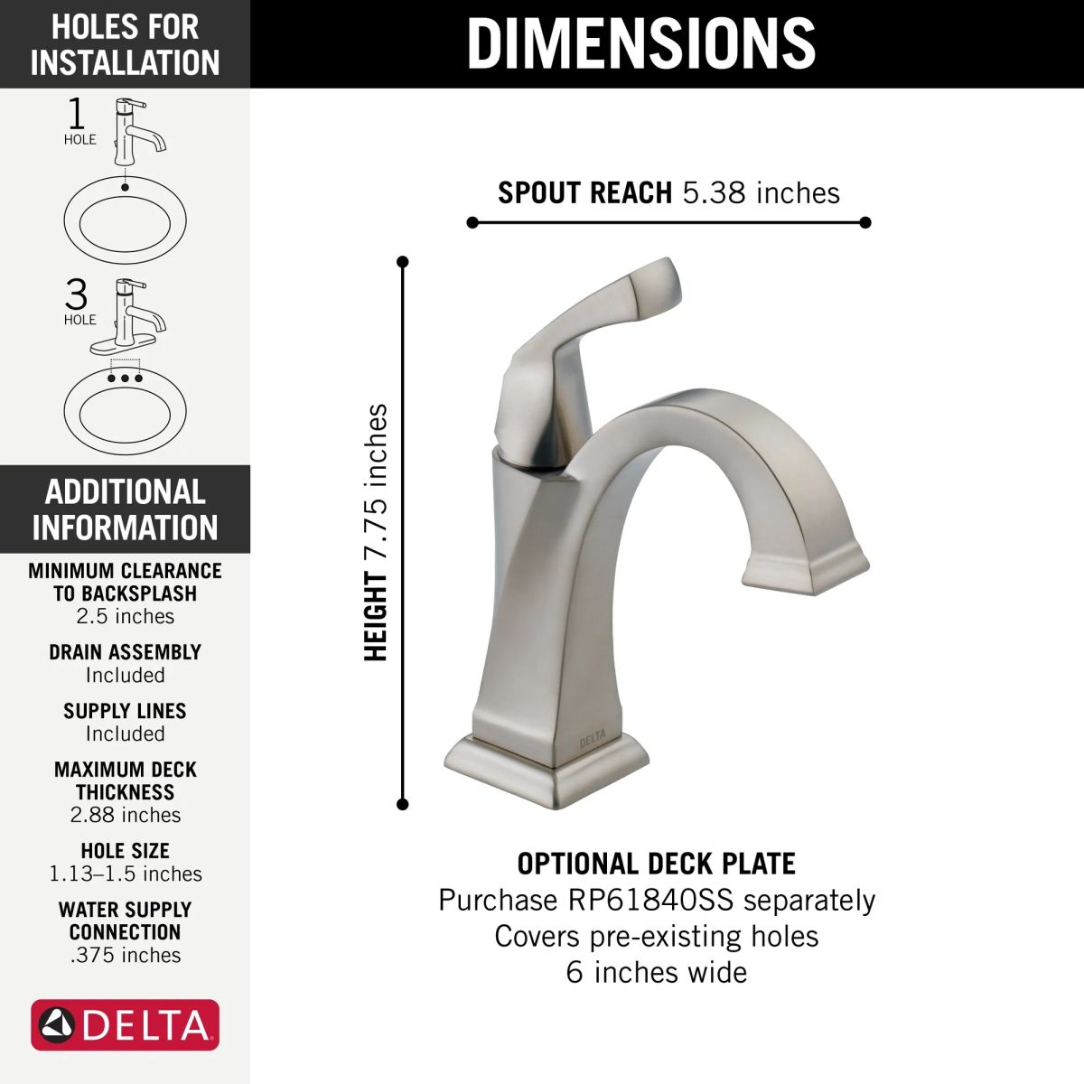DELTA Dryden Single Handle Bathroom Faucet — Stainless