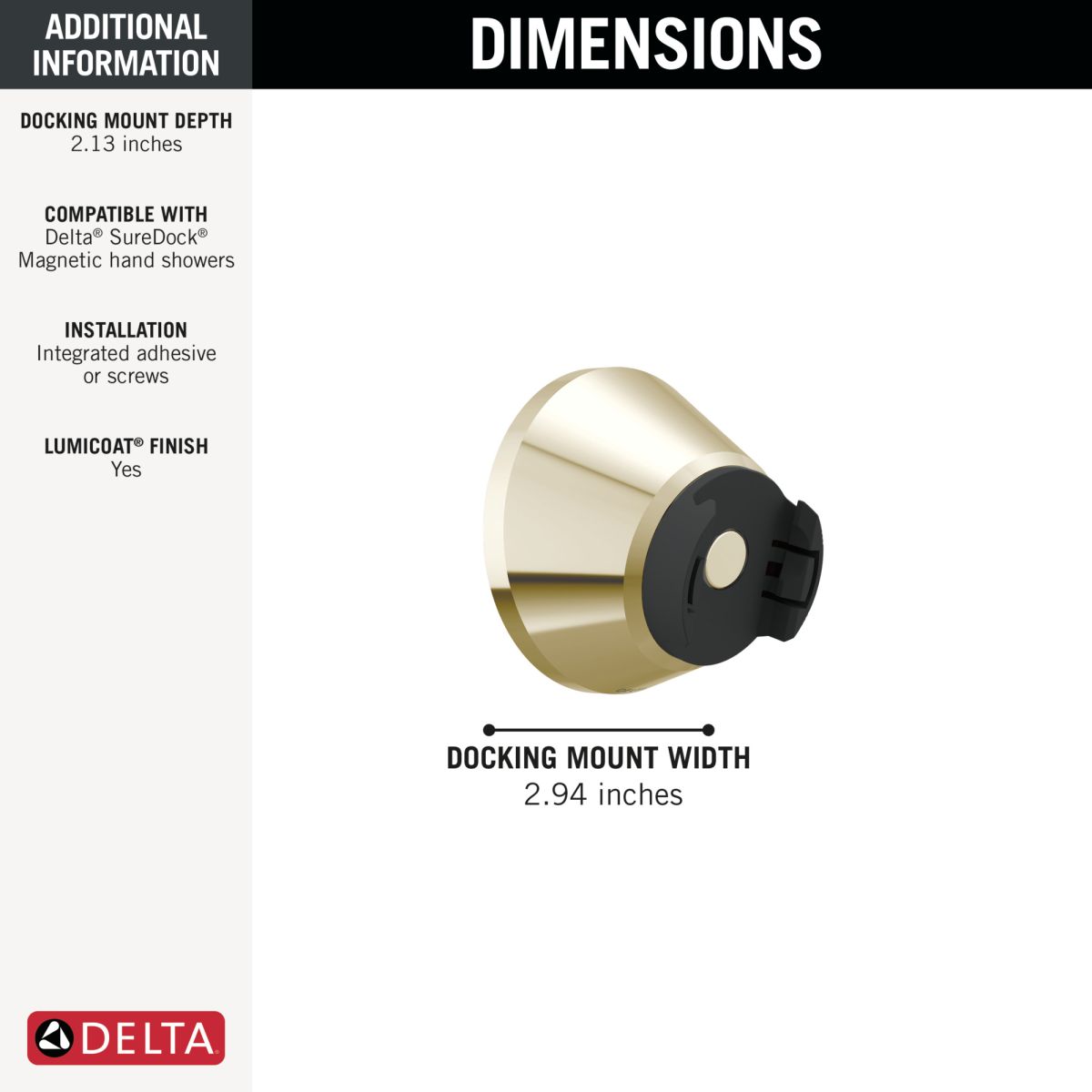 DELTA Universal Showering Components SureDock Magnetic Docking Mount — Lumicoat® Polished Nickel