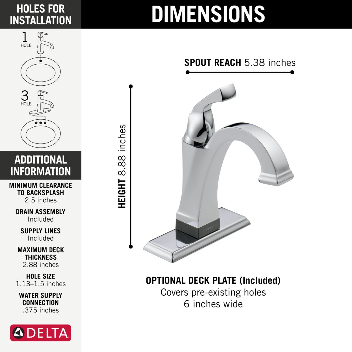 DELTA Dryden Touch2O Bathroom Faucet with Touchless Technology — Chrome