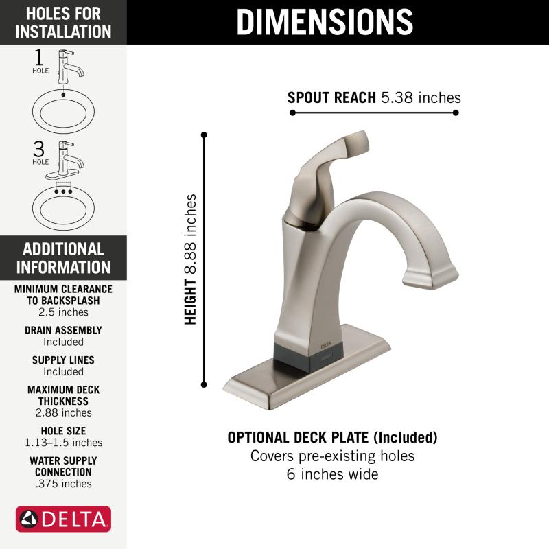 DELTA Dryden Touch2O Bathroom Faucet with Touchless Technology — Stainless