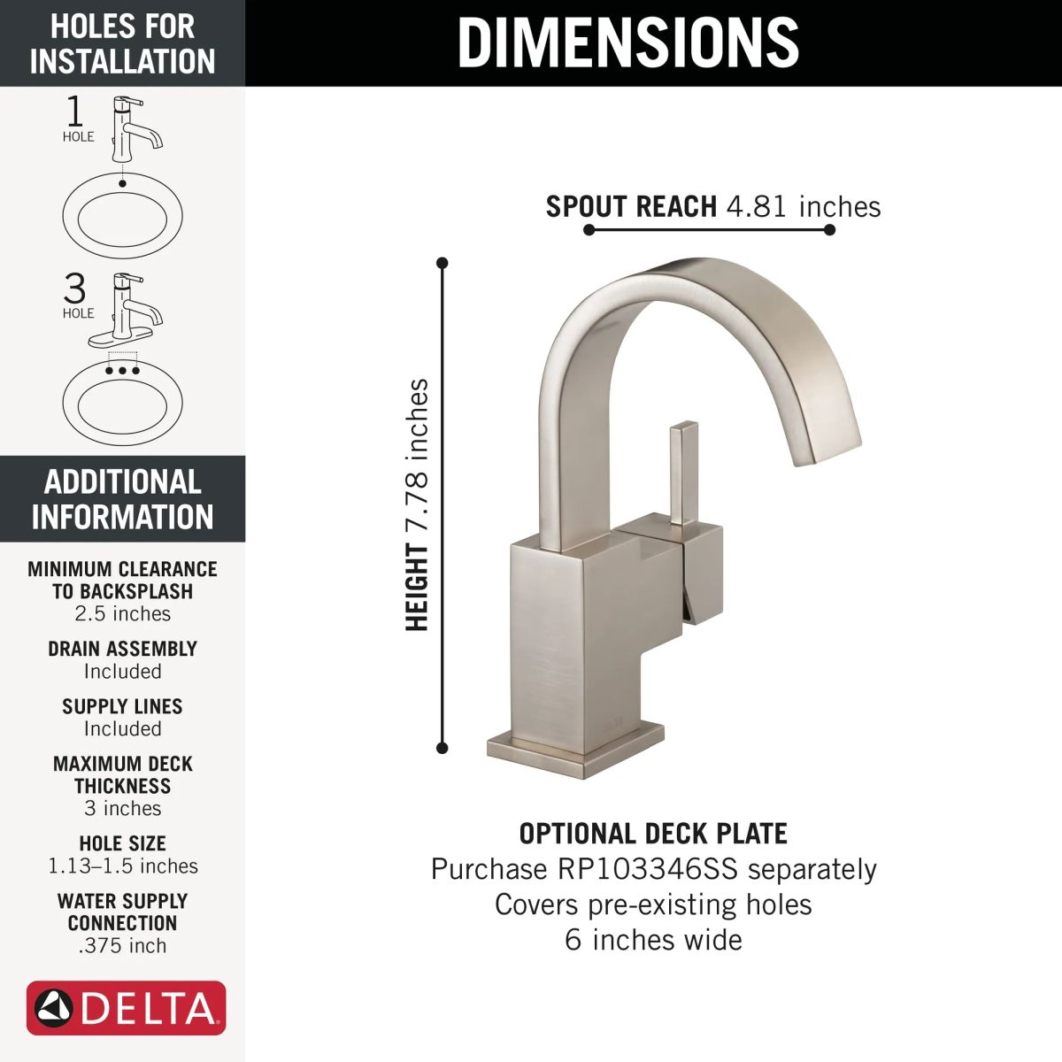 DELTA Vero Single Handle Bathroom Faucet — Stainless