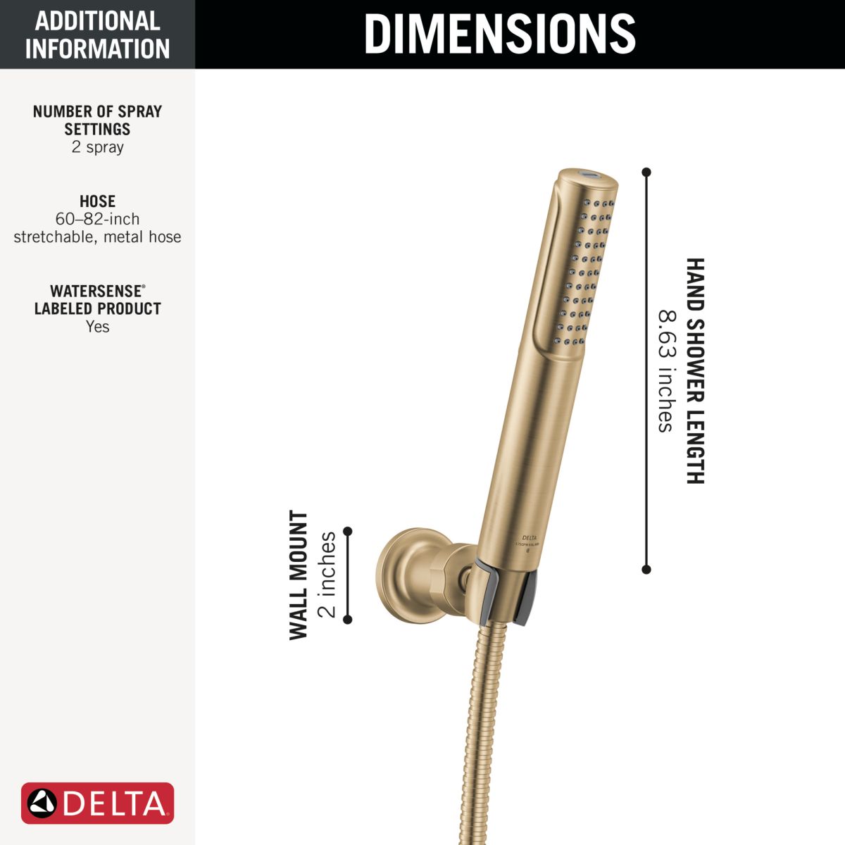 DELTA Universal Showering Components 2-Setting Hand Shower with ProClean Spray – Wall Mount — Lumicoat® Champagne Bronze