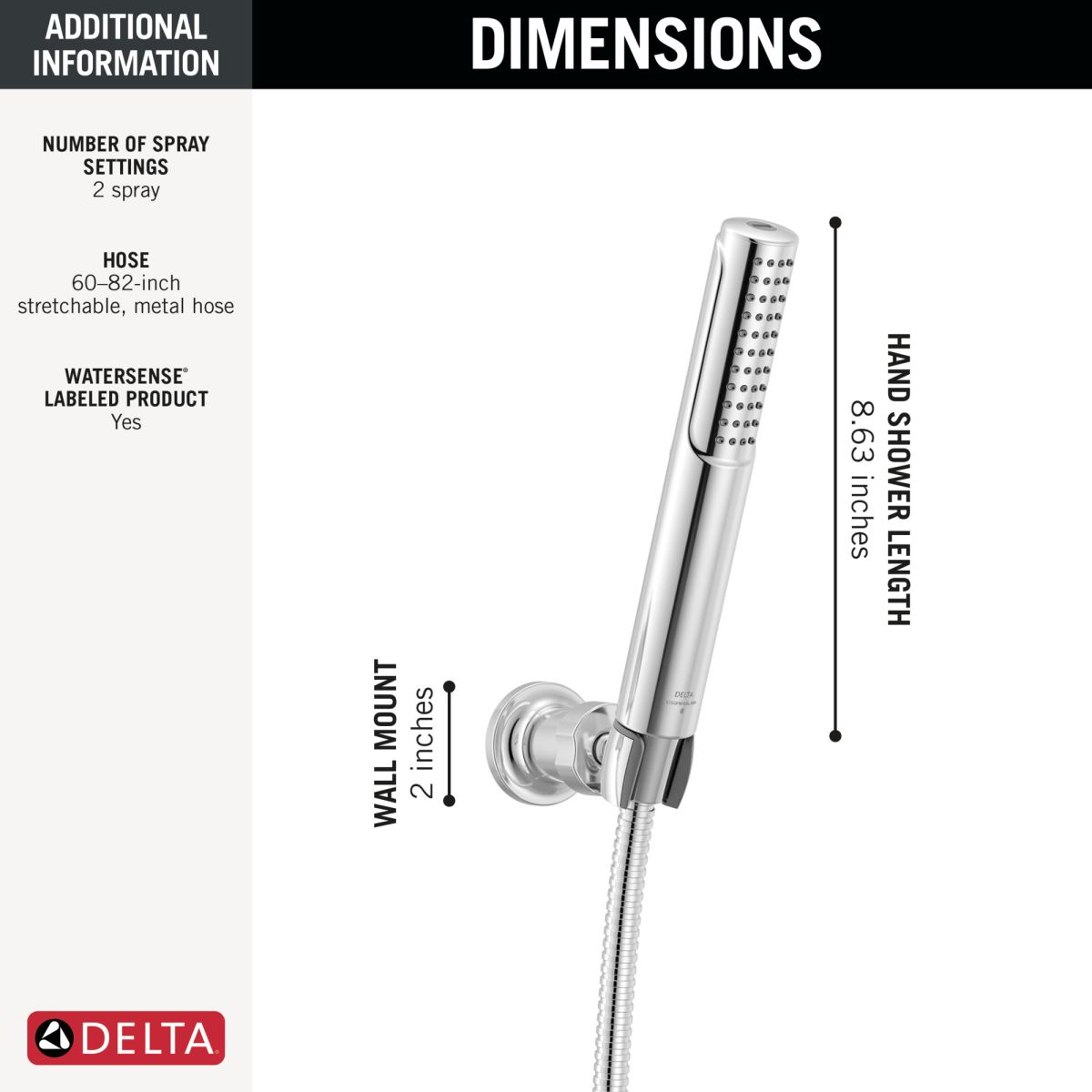 DELTA Universal Showering Components 2-Setting Hand Shower with ProClean Spray – Wall Mount — Lumicoat® Chrome