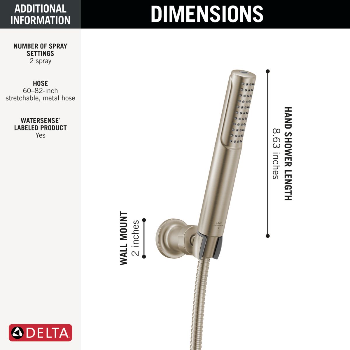 DELTA Universal Showering Components 2-Setting Hand Shower with ProClean Spray – Wall Mount — Lumicoat® Stainless