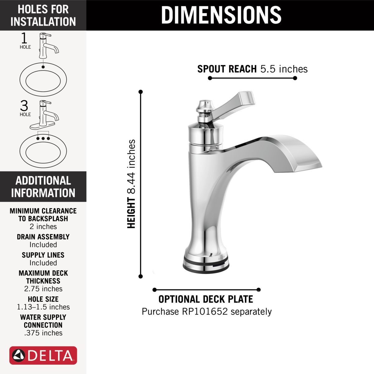 DELTA Dorval Touch2O Bathroom Faucet with Touchless Technology — Chrome