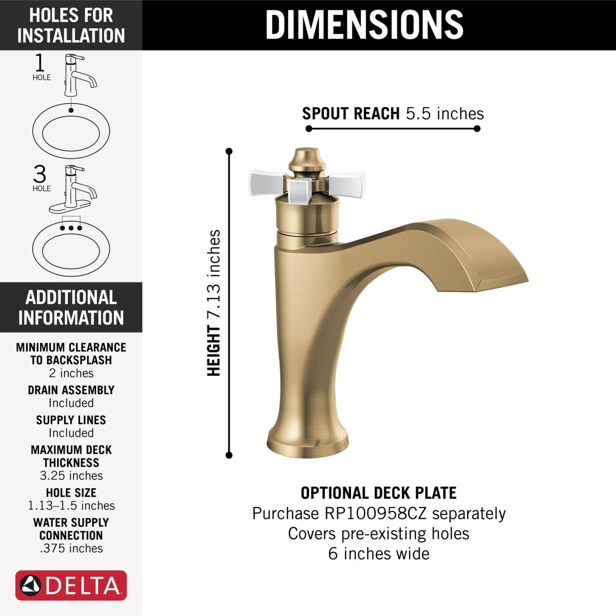DELTA Dorval Single Handle Bathroom Faucet — Champagne Bronze / Porcelain