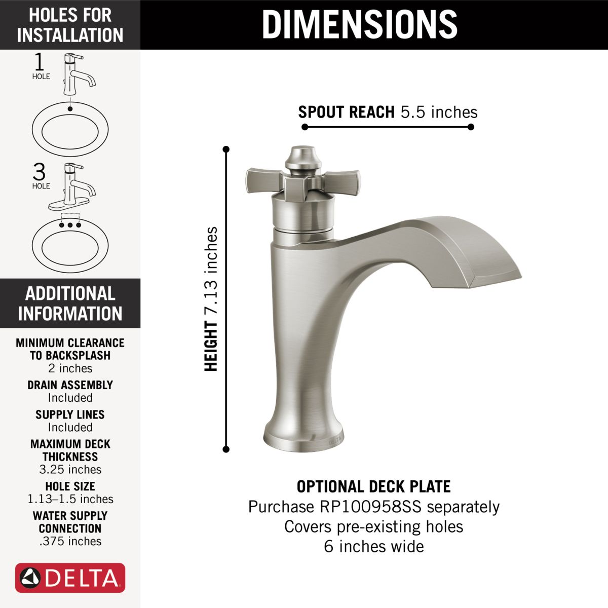 DELTA Dorval Single Handle Bathroom Faucet — Stainless