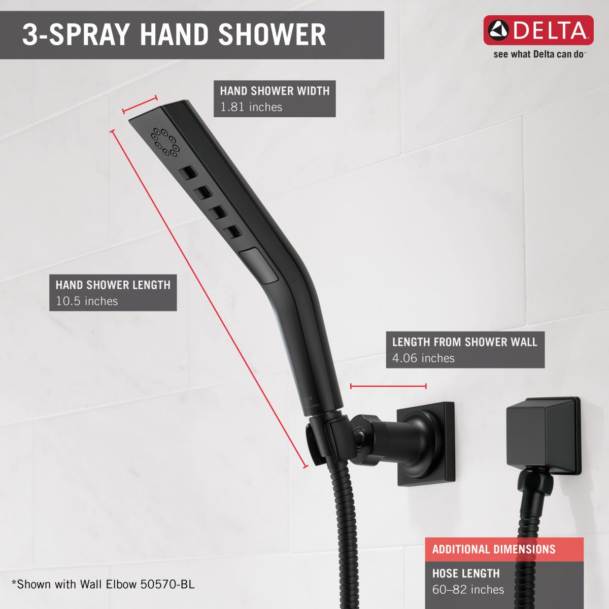 DELTA Universal Showering Components H2OKINETIC 3-Setting Wall Mount Hand Shower — Matte Black