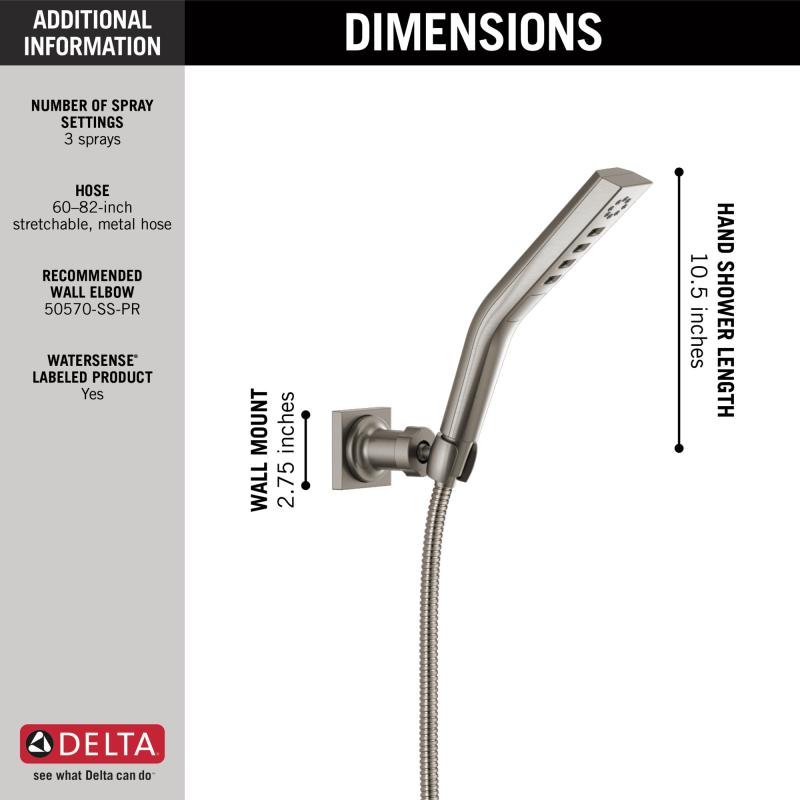DELTA Universal Showering Components H2OKINETIC 3-Setting Wall Mount Hand Shower — Lumicoat® Stainless