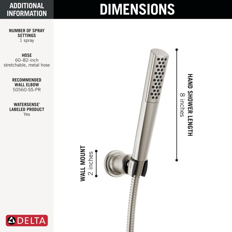 DELTA Universal Showering Components Premium Single-Setting Adjustable Wall Mount Hand Shower — Lumicoat® Stainless