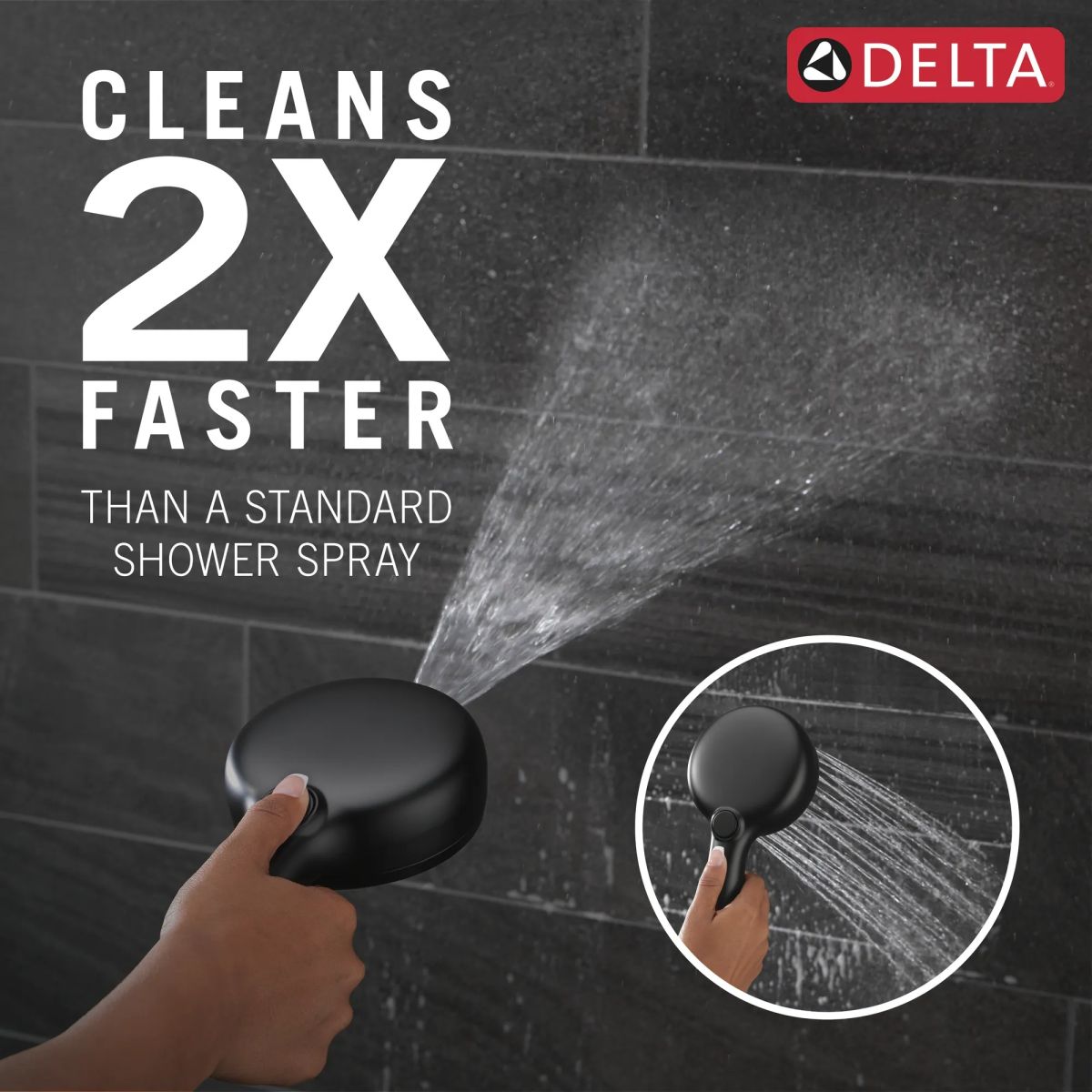 DELTA Universal Showering Components 7-Setting Wall Mount Hand Shower with Cleaning Spray — Matte Black