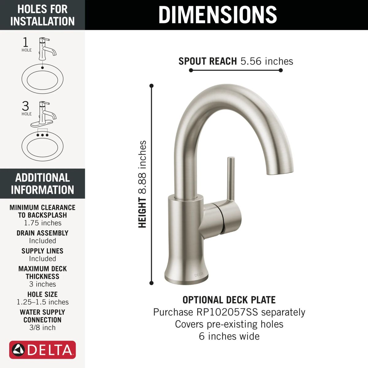 DELTA Trinsic Single Handle High-Arc Bathroom Faucet — Stainless
