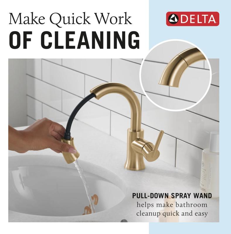 DELTA Trinsic Single Handle Pull Down Bathroom Faucet — Champagne Bronze