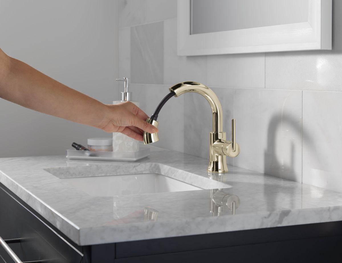 DELTA Trinsic Single Handle Pull-Down Bathroom Faucet — Polished Nickel