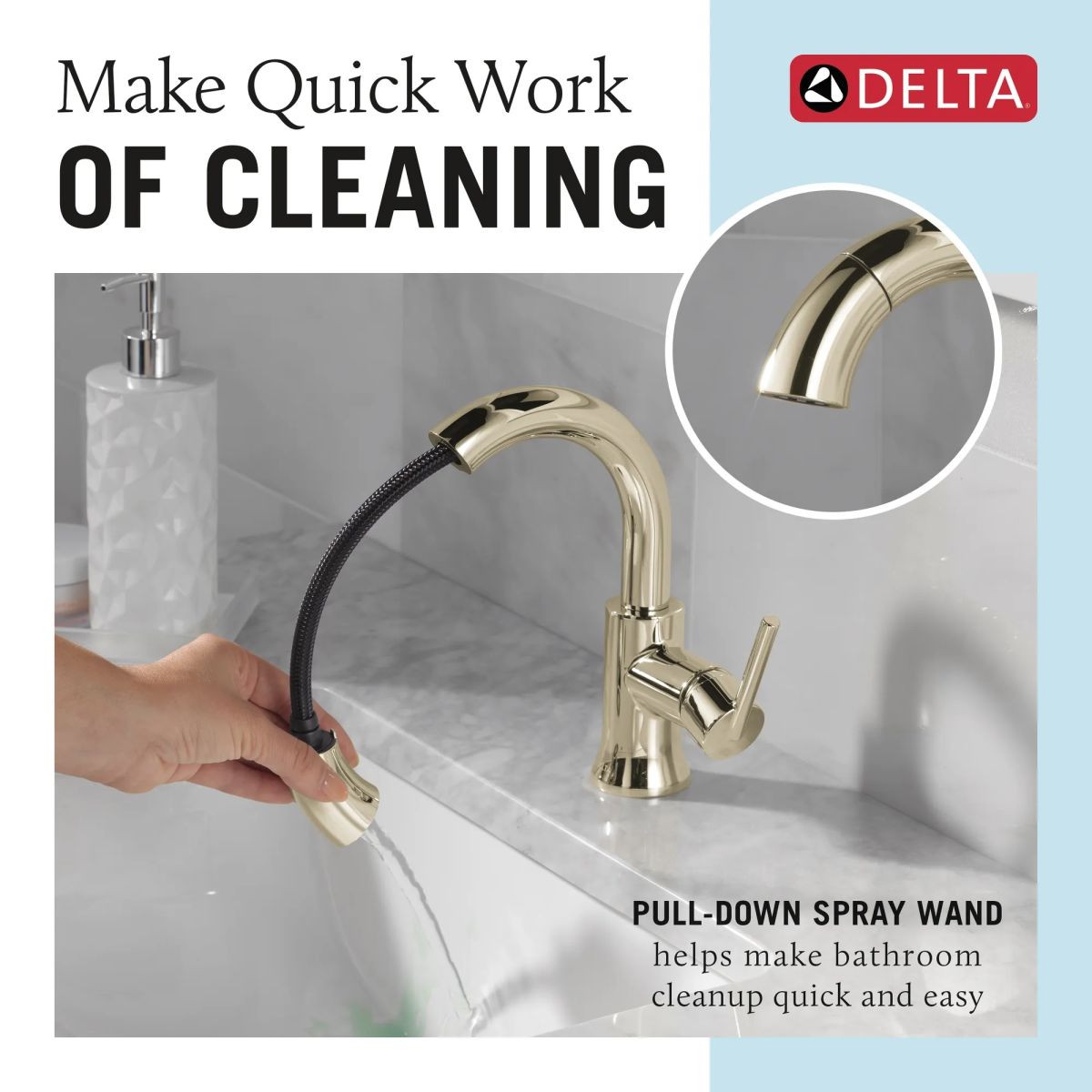 DELTA Trinsic Single Handle Pull-Down Bathroom Faucet — Polished Nickel