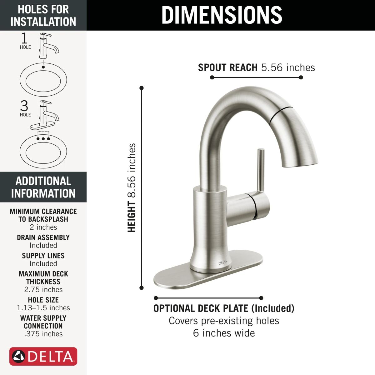 DELTA Trinsic Single Handle Pull-Down Bathroom Faucet — Stainless