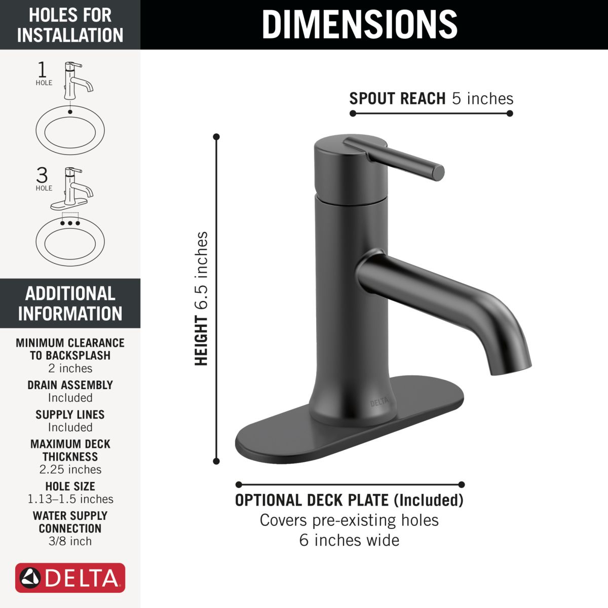DELTA Trinsic Single Handle Bathroom Faucet — Matte Black