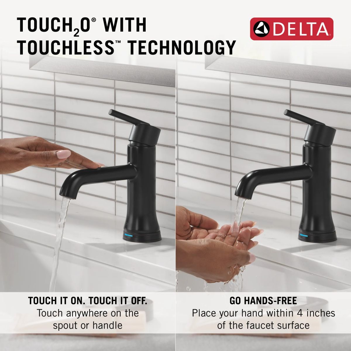 DELTA Trinsic Touch2O Bathroom Faucet with Touchless Technology — Matte Black