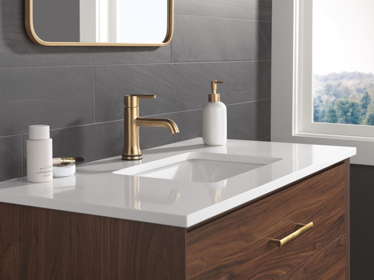 DELTA Trinsic Touch2O Bathroom Faucet with Touchless Technology — Champagne Bronze
