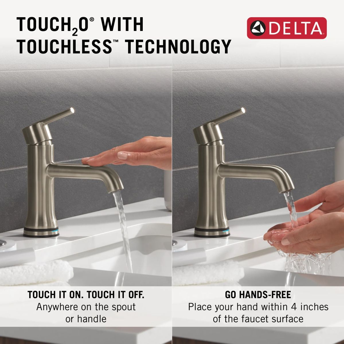 DELTA Trinsic Touch2O Bathroom Faucet with Touchless Technology — Stainless