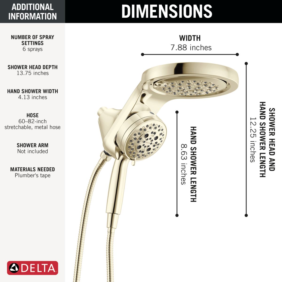 DELTA Universal Showering Components 6-Setting HydroRain with ProClean — Lumicoat® Polished Nickel