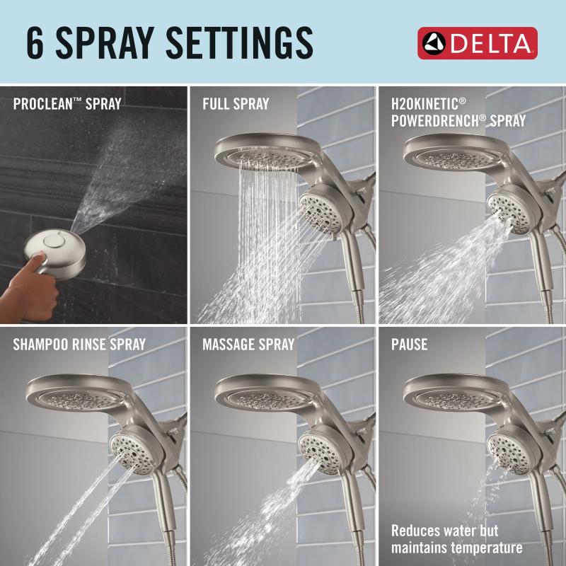 DELTA Universal Showering Components 6-Setting HydroRain with ProClean — Lumicoat® Stainless
