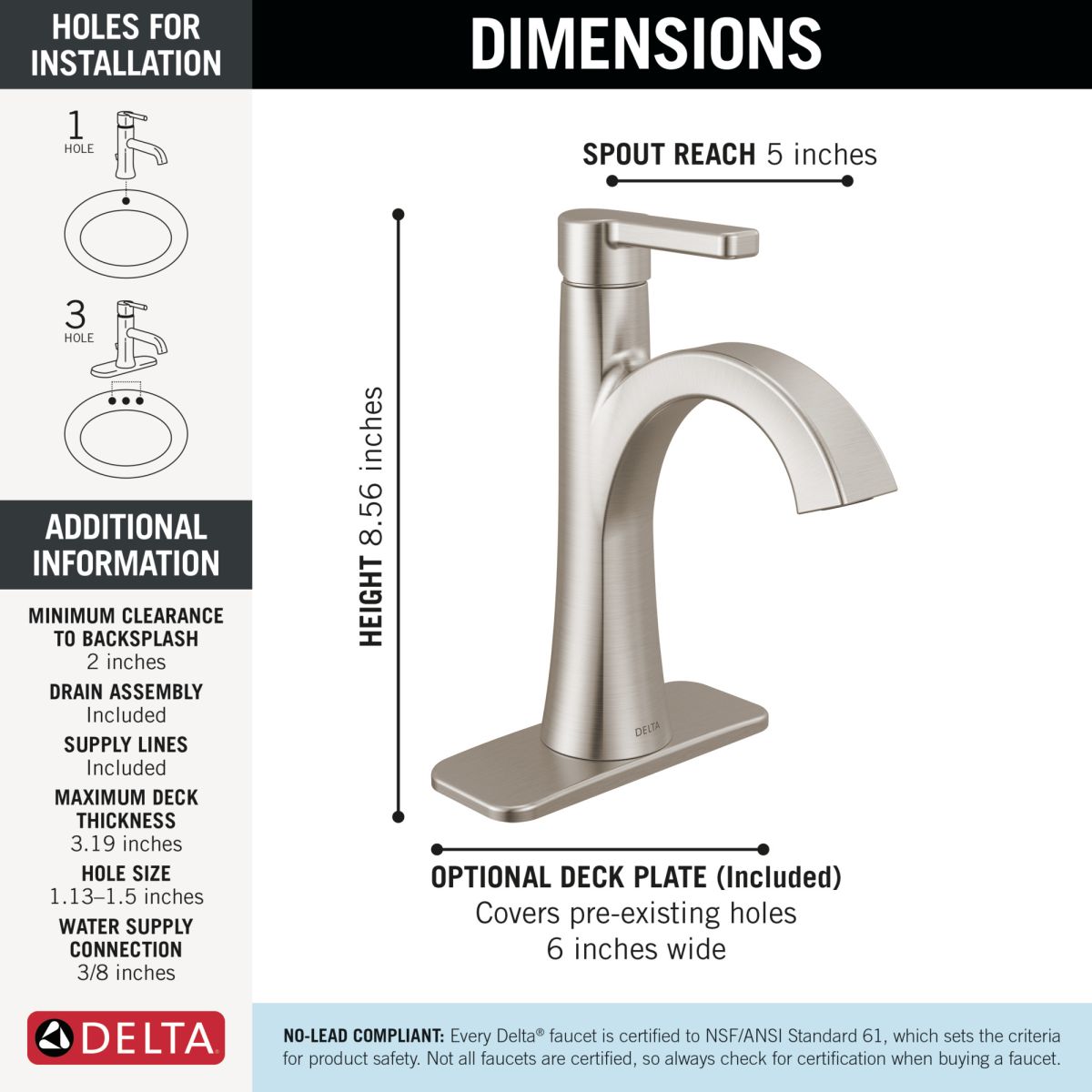 DELTA Lineax Single Handle Bathroom Faucet — Stainless