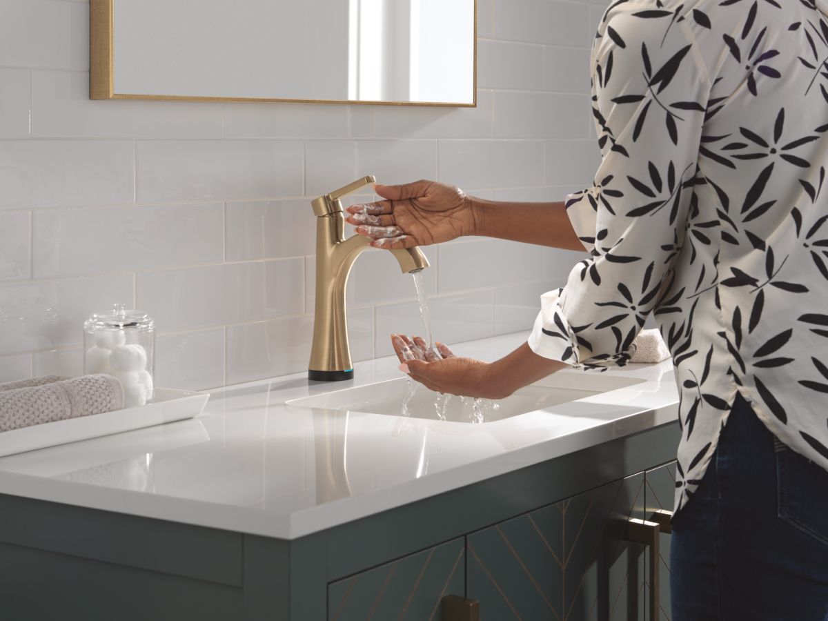 DELTA Lineax Touch2O Bathroom Faucet with Touchless Technology — Champagne Bronze