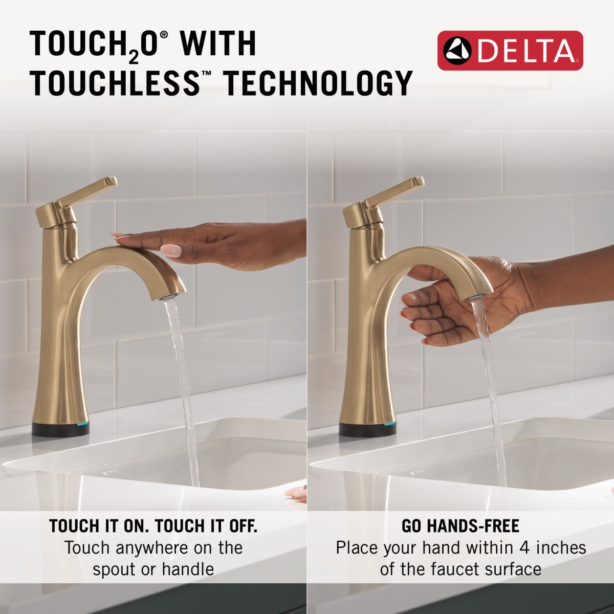 DELTA Lineax Touch2O Bathroom Faucet with Touchless Technology — Champagne Bronze