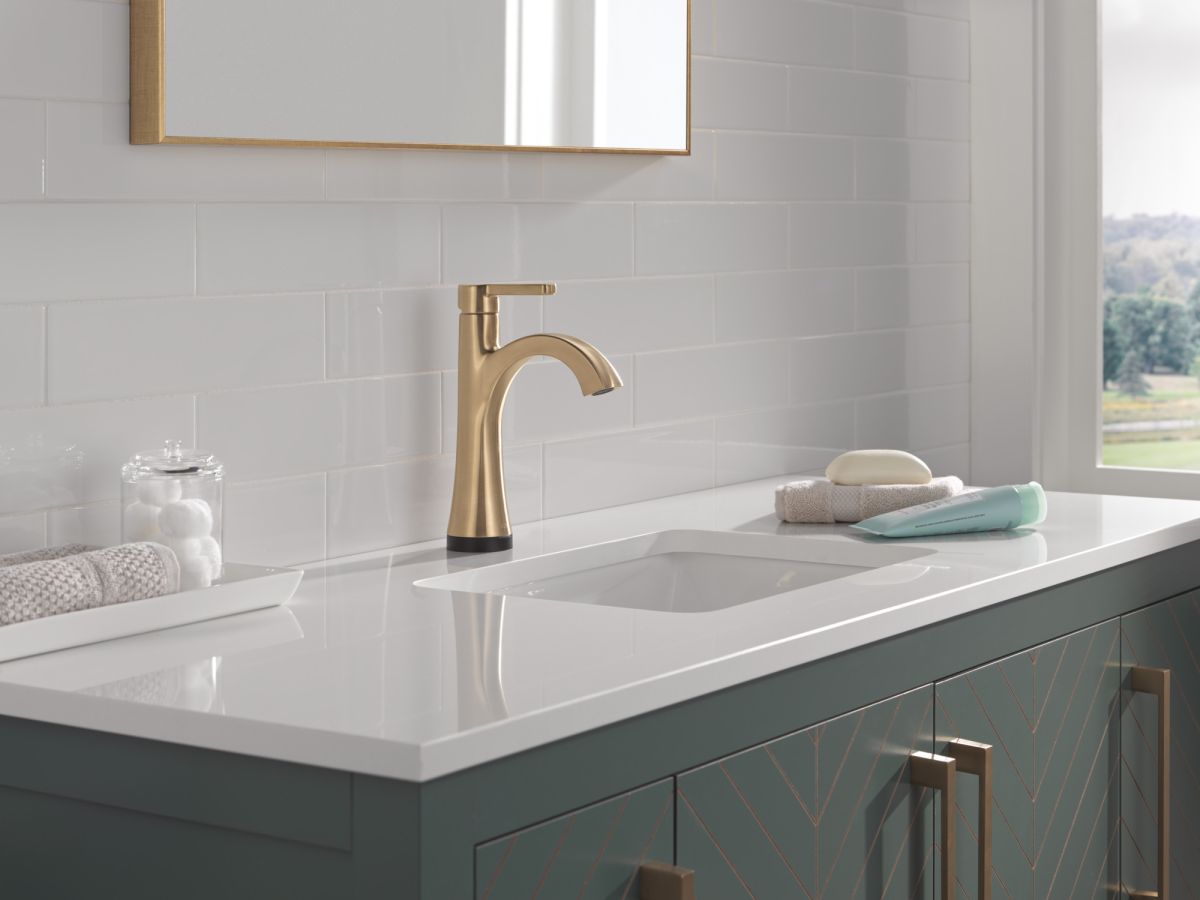DELTA Lineax Touch2O Bathroom Faucet with Touchless Technology — Champagne Bronze