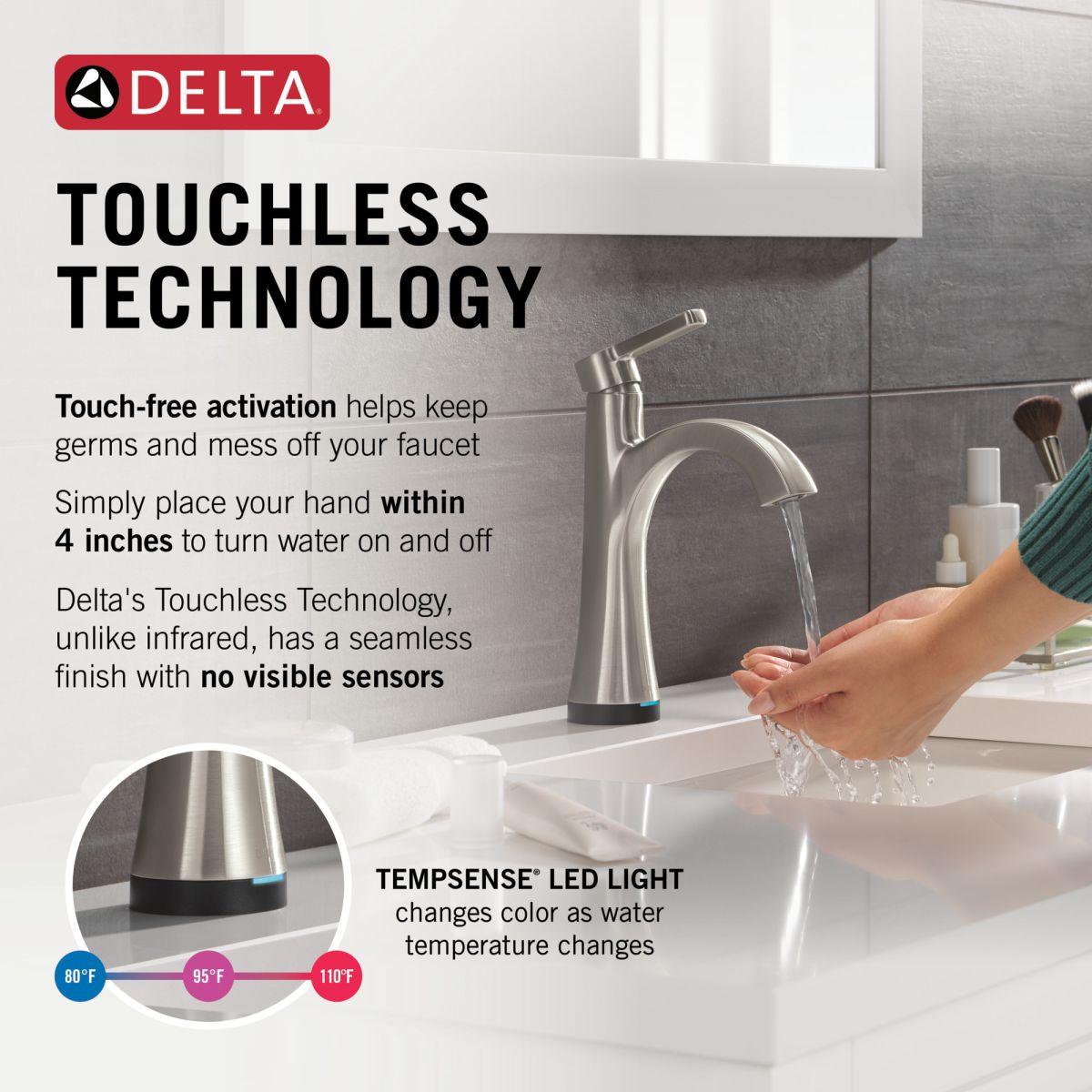 DELTA Lineax Touch2O Bathroom Faucet with Touchless Technology — Stainless