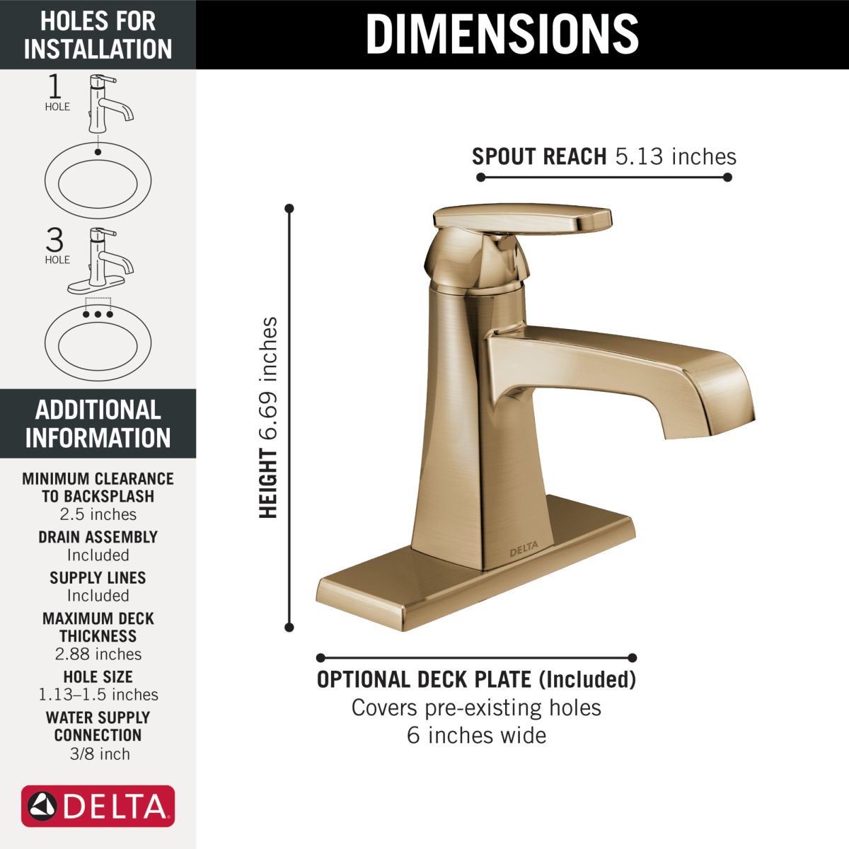 DELTA Ashlyn Single Handle Bathroom Faucet — Champagne Bronze