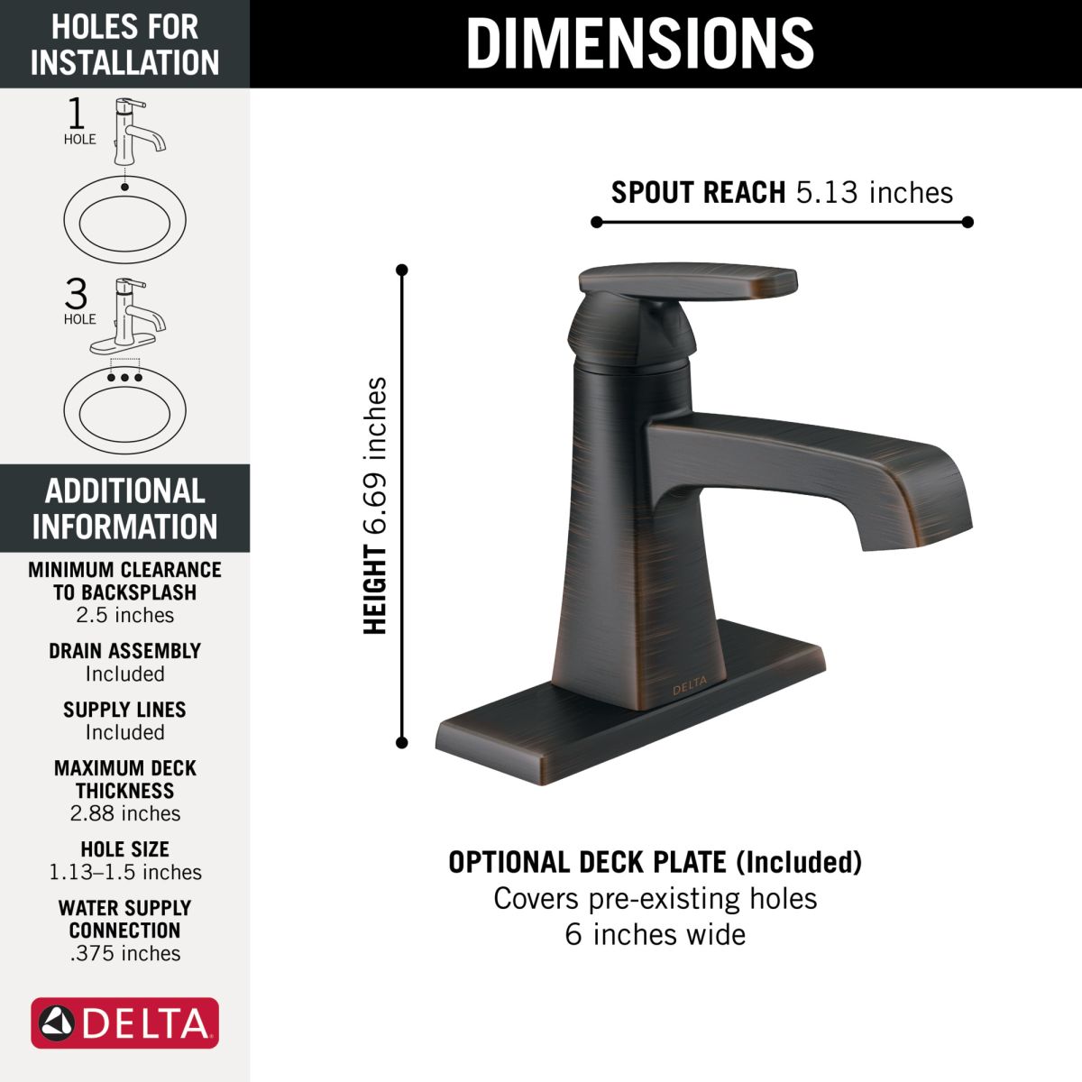 DELTA Ashlyn Single Handle Bathroom Faucet — Venetian Bronze