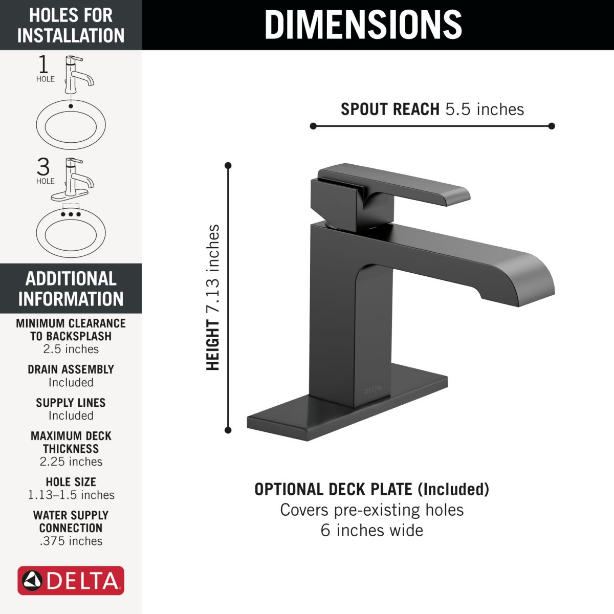DELTA Ara Single Handle Bathroom Faucet — Matte Black