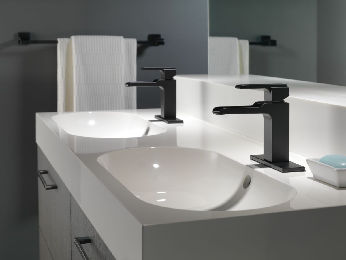 DELTA Ara Single Handle Channel Bathroom Faucet — Matte Black